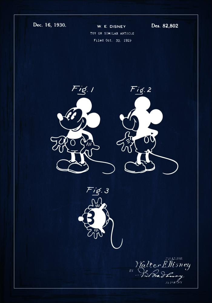 Σχέδιο διπλώματος ευρεσιτεχνίας - Disney - Mickey Mouse - Μπλε Αφίσα