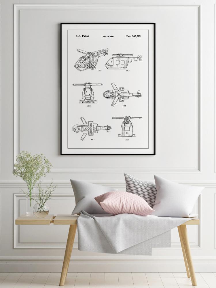 Patent Print - Lego Helicopter - White Αφίσα