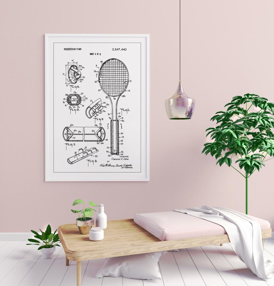 Patent Print - Tennis Racket - White Αφίσα