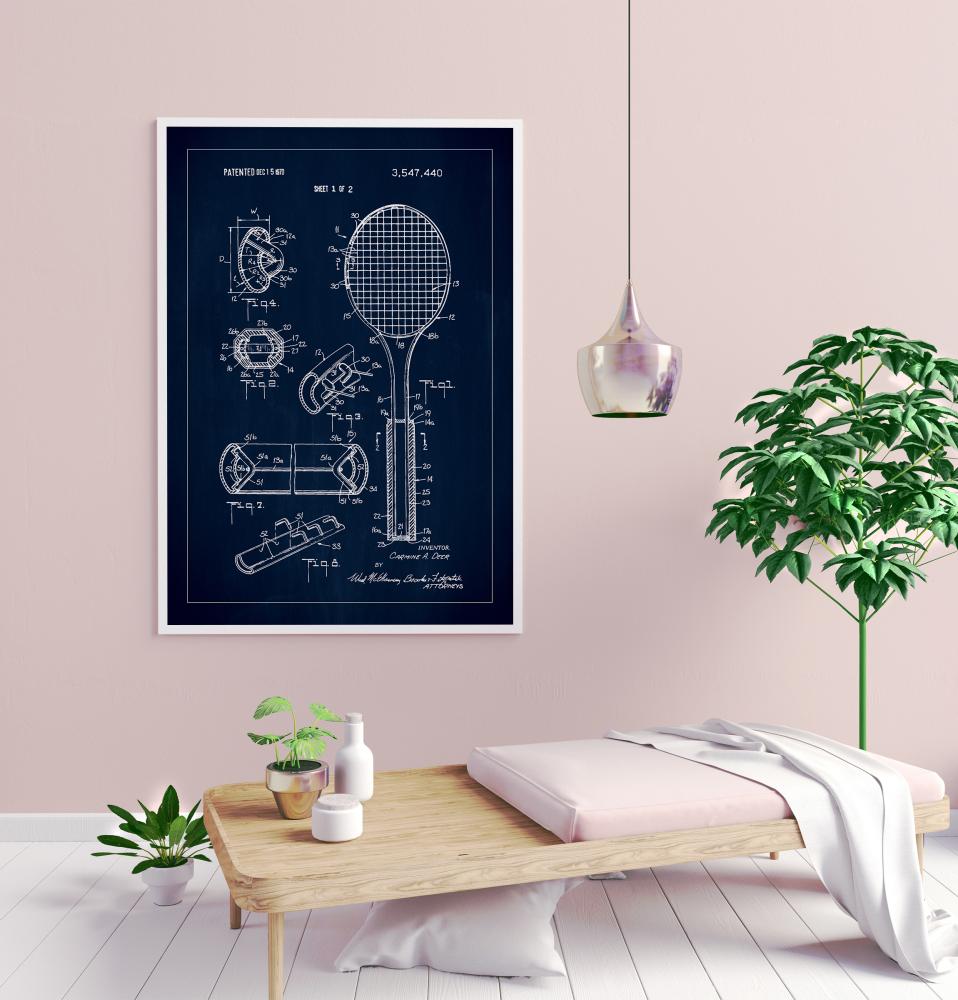 Patent Print - Tennis Racket - Blue Αφίσα