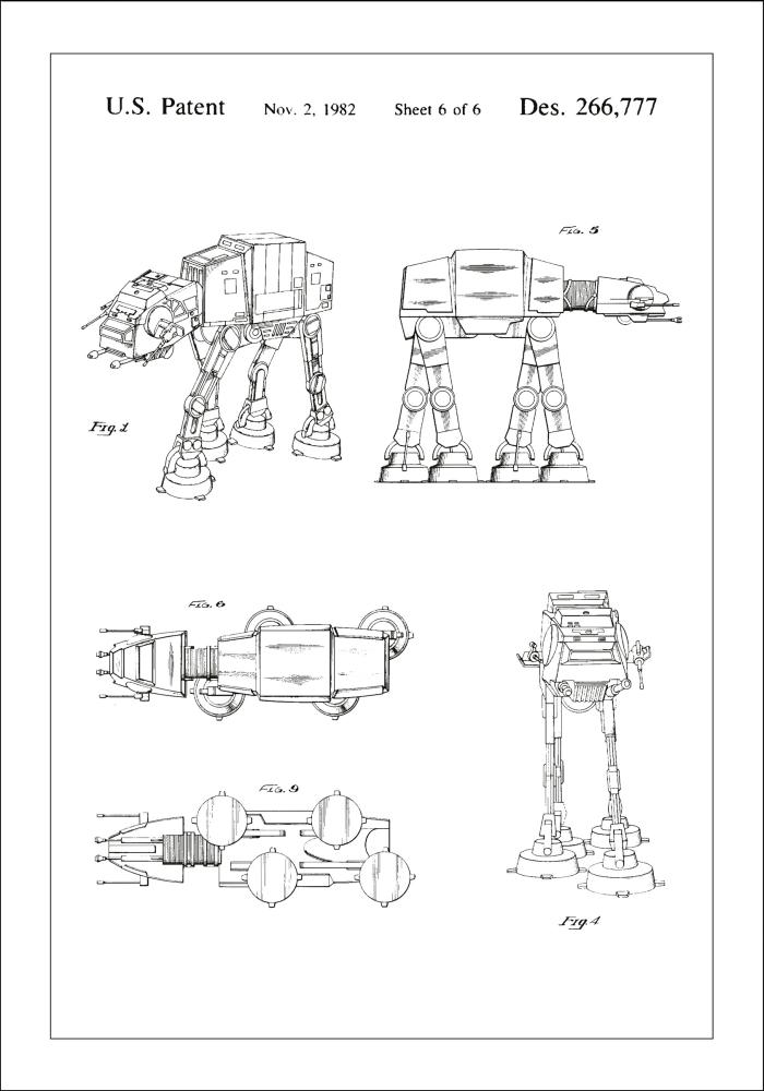 Σχέδιο διπλώματος ευρεσιτεχνίας - Star Wars - Walker - Λευκό Αφίσα