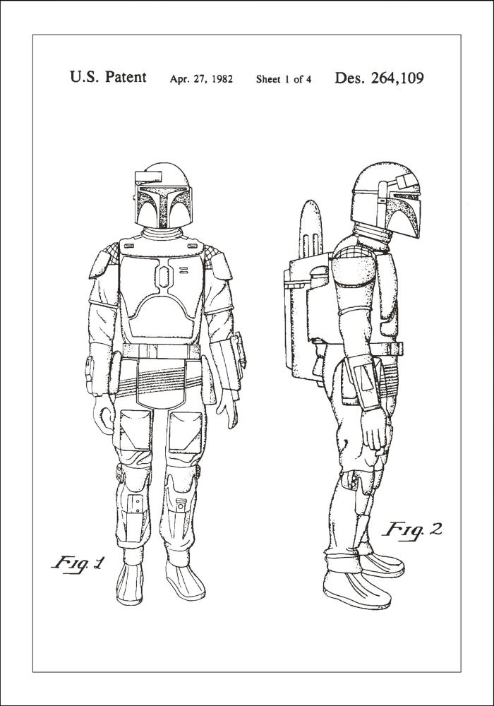 Σχέδιο διπλώματος ευρεσιτεχνίας - Star Wars - Boba Fett - Λευκό Αφίσα