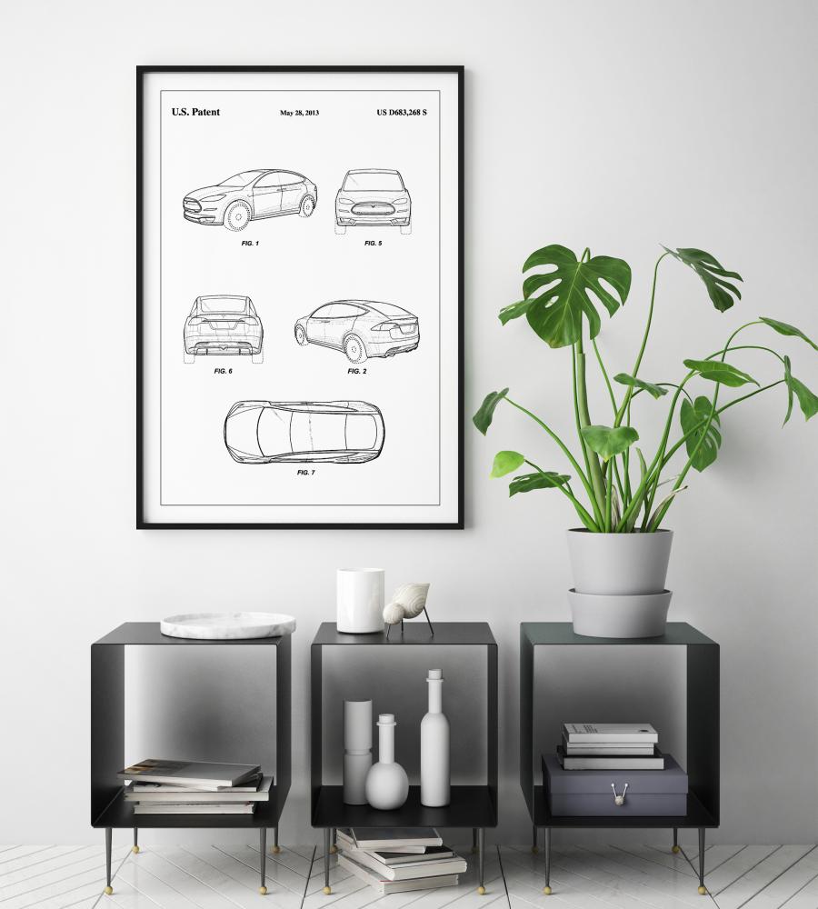 Patent Print - Tesla - White Αφίσα