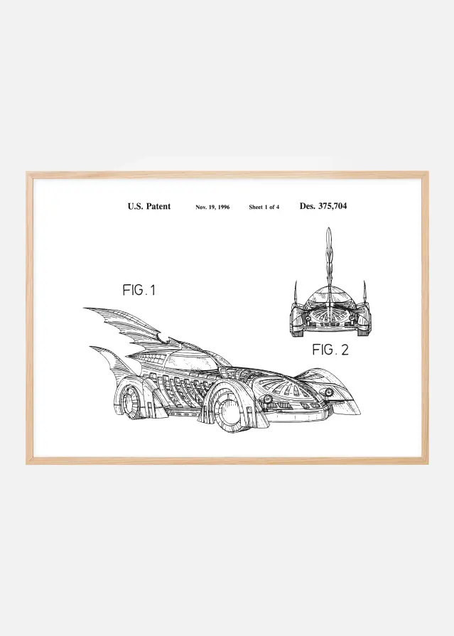 Σχέδιο διπλώματος ευρεσιτεχνίας - Batman - Batmobile 1996 σε Αφίσα