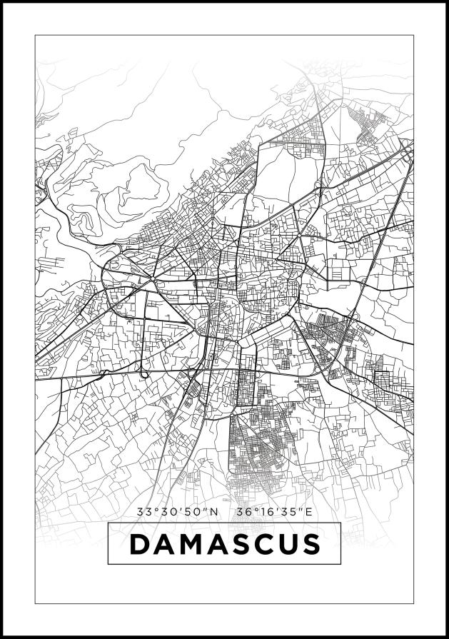 Χάρτης - Damascus - Λευκό Αφίσα