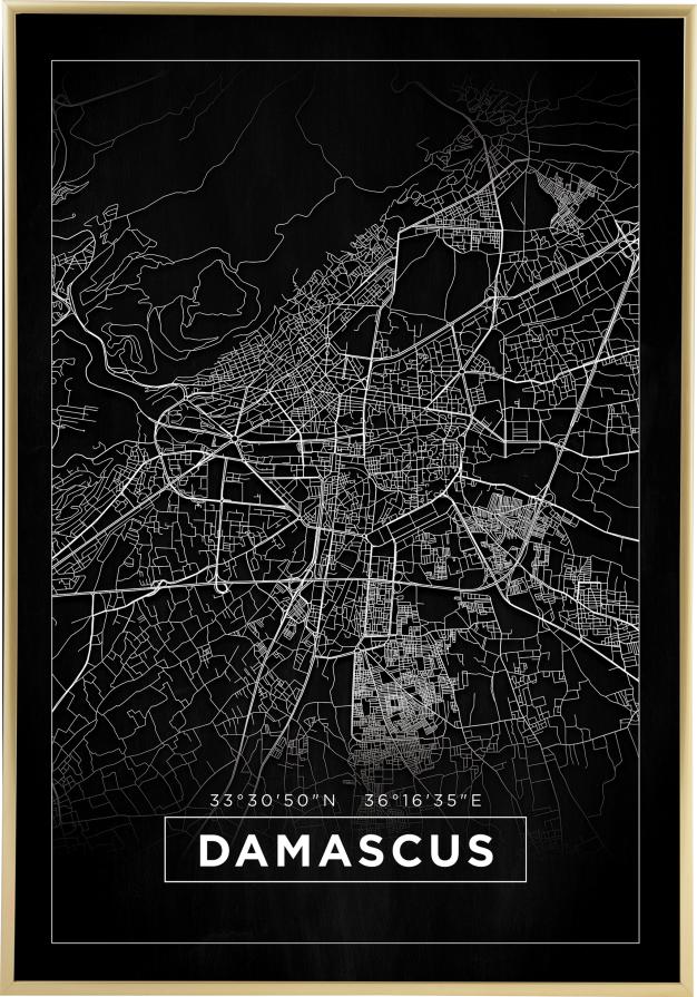 Χάρτης - Damascus - Μαύρος Αφίσα