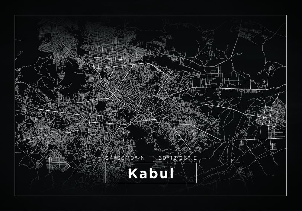 Χάρτης - Kabul - Μαύρος Αφίσα