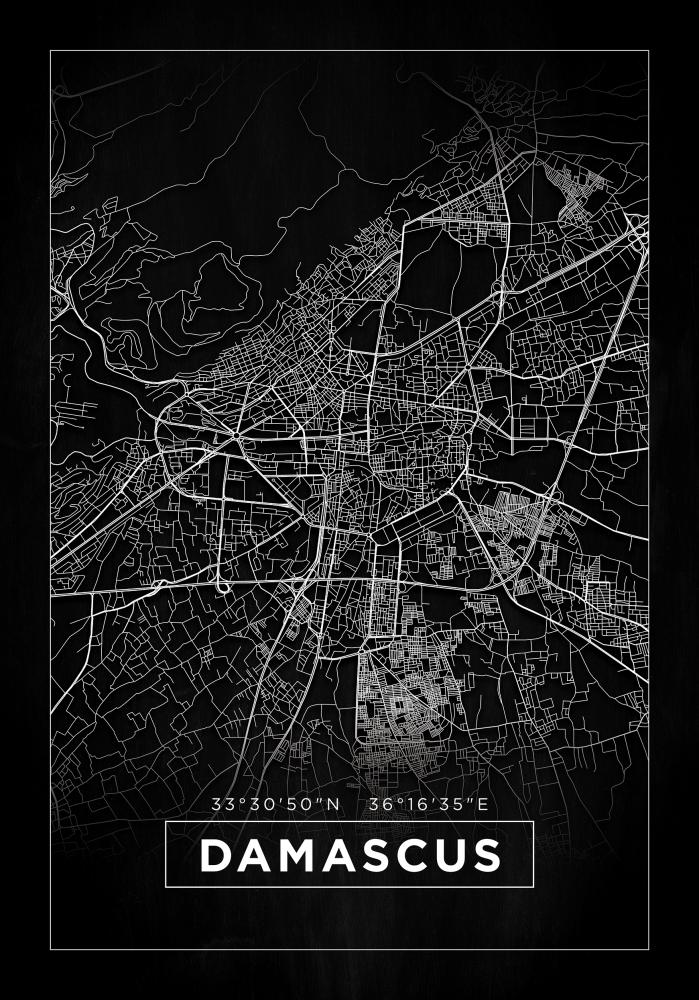 Χάρτης - Damascus - Μαύρος Αφίσα