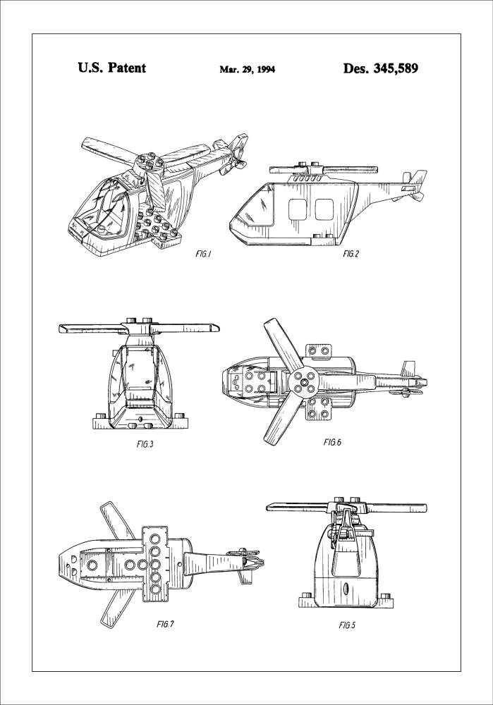 Patent Print - Lego Helicopter - White Αφίσα