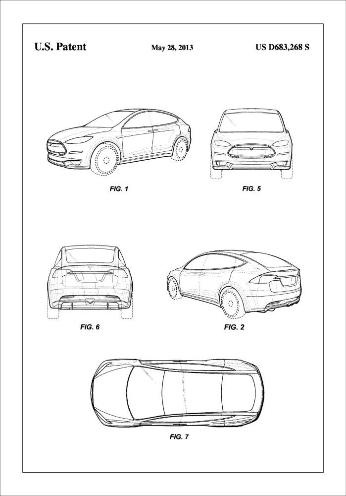 Patent Print - Tesla - White Αφίσα