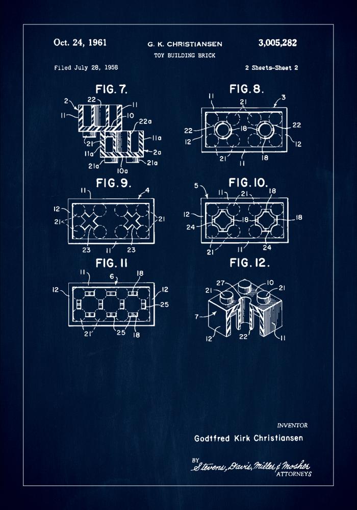 Patent Print - Lego Block II - Blue Αφίσα