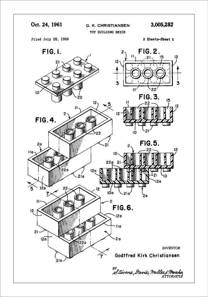 Patent Print - Lego Block I - White Αφίσα