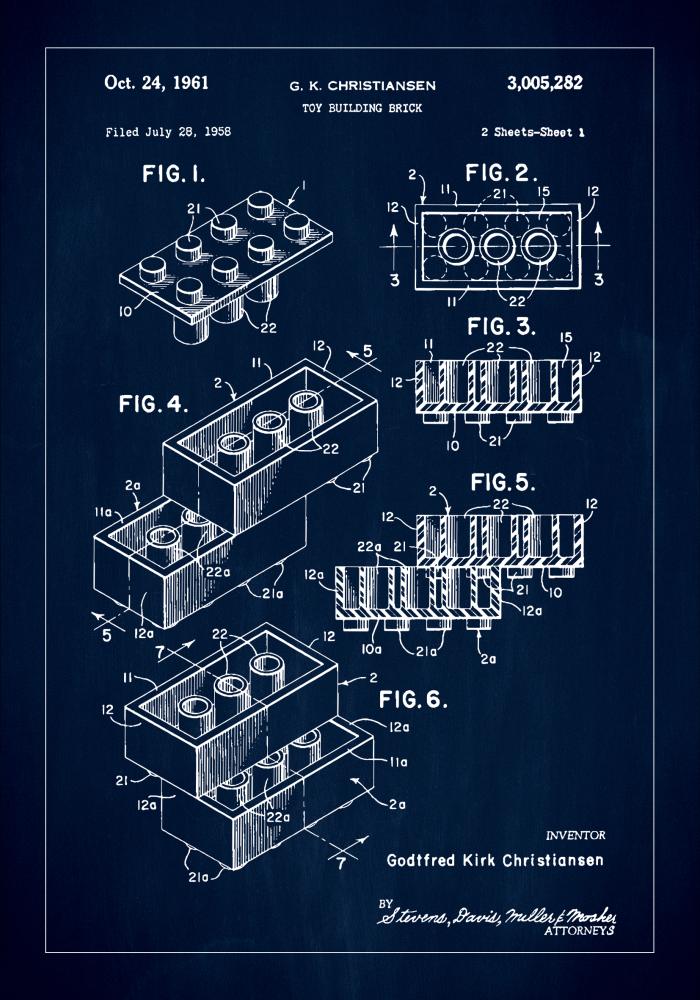 Patent Print - Lego Block I - Blue Αφίσα