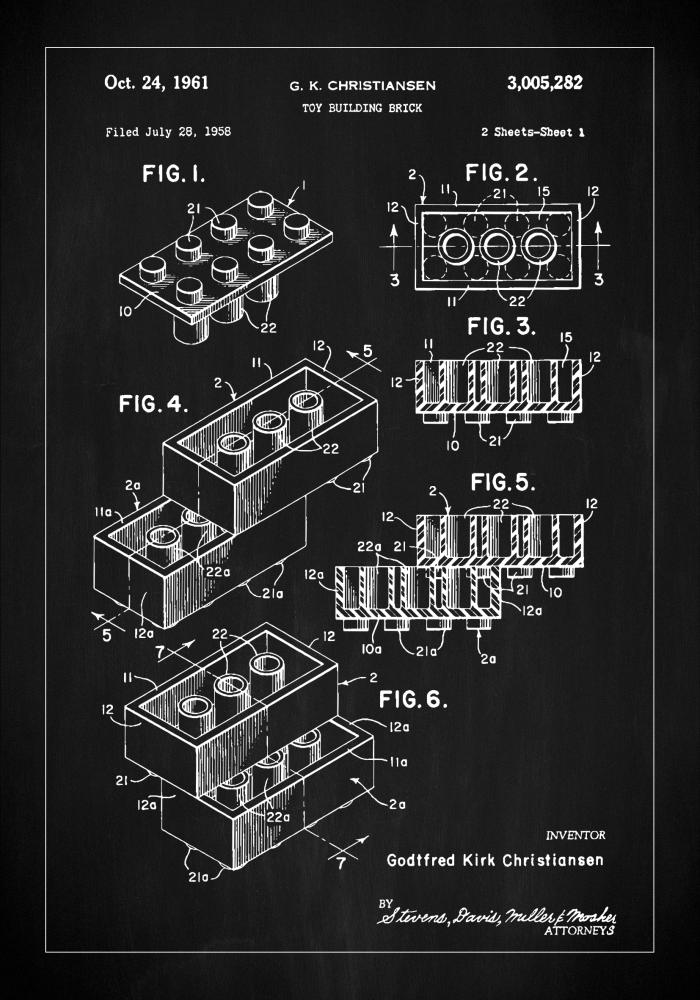 Patent Print - Lego Block I - Black Αφίσα