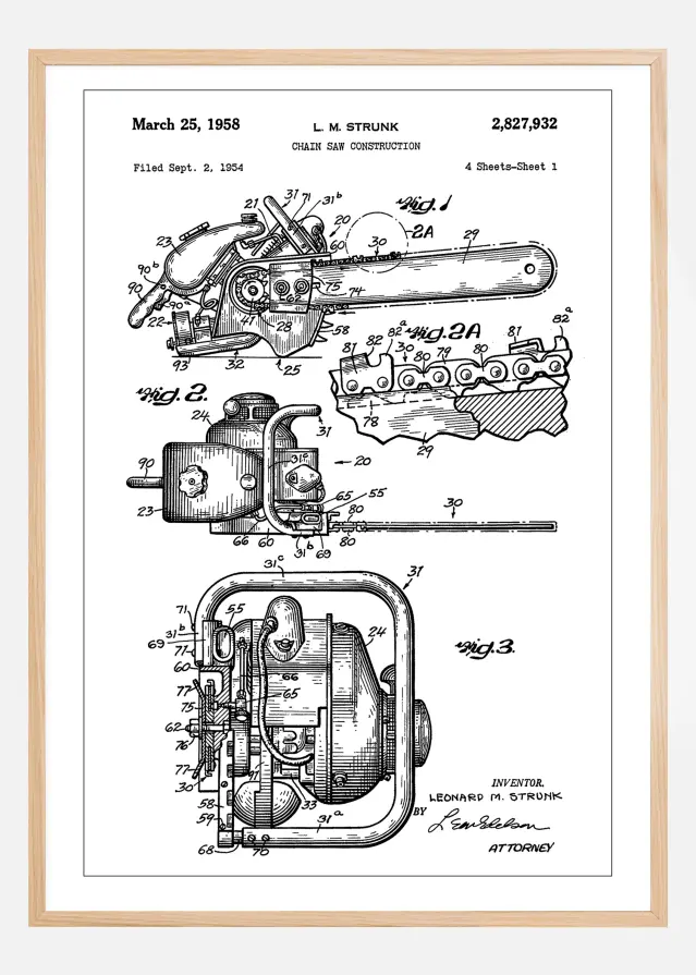 Patent Print - Chain Saw - White Αφίσα