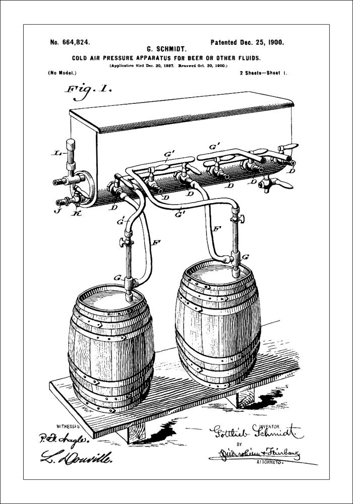 Patent Print - Beer Kegs - White Αφίσα