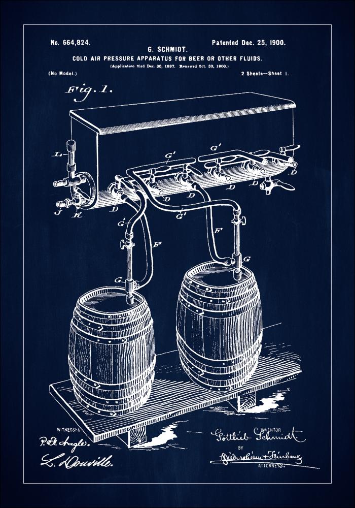 Patent Print - Beer Kegs - Blue Αφίσα