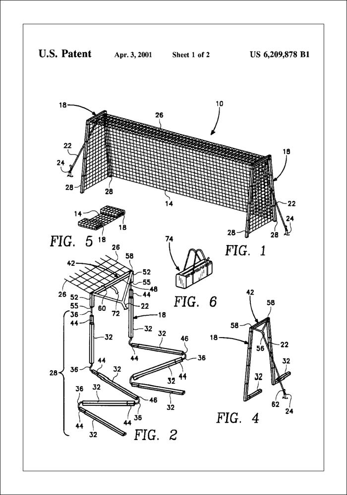 Patent Print - Soccer Goal - White Αφίσα