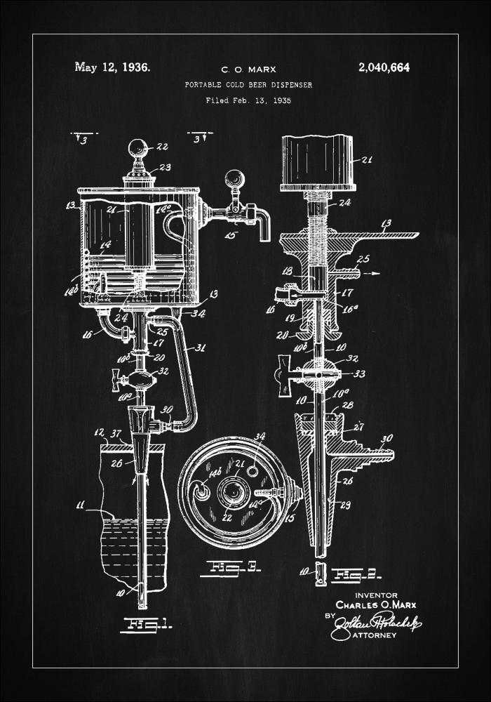 Patent Print - Portable Cold Beer Dispenser - Black Αφίσα