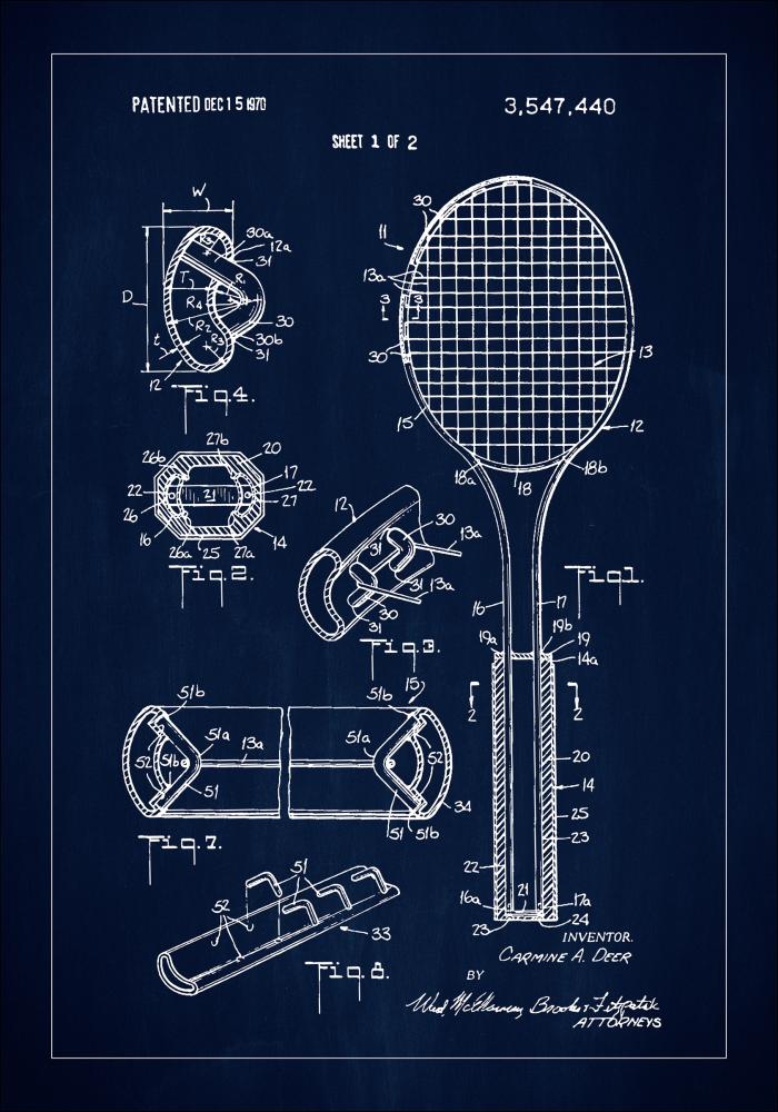 Patent Print - Tennis Racket - Blue Αφίσα