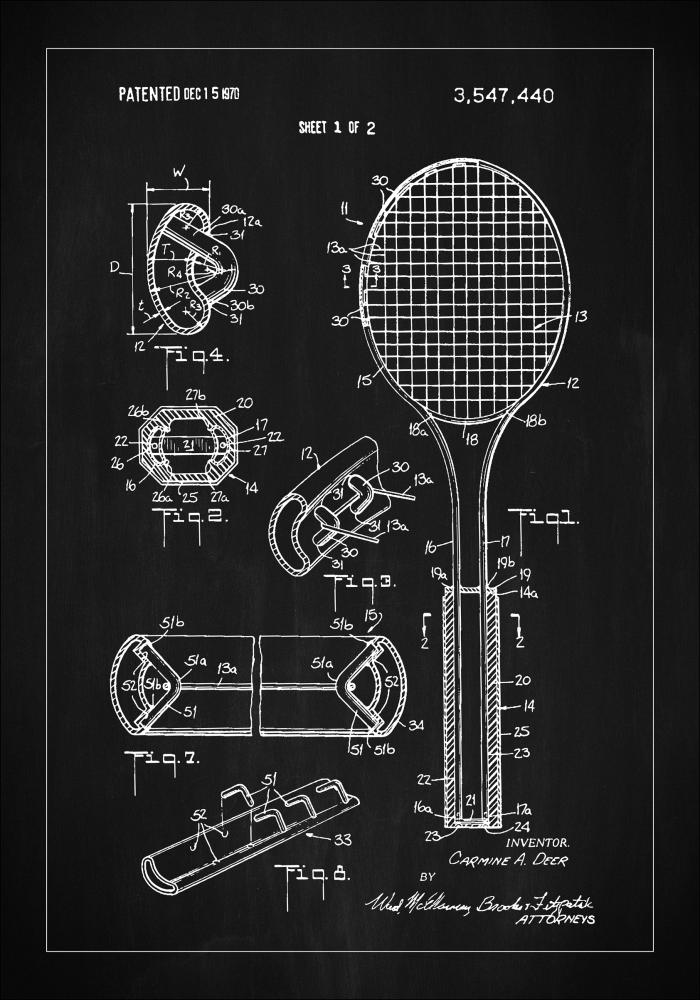 Patent Print - Tennis Racket - Black Αφίσα