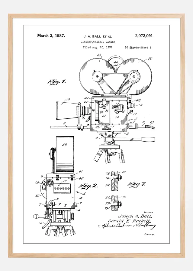 Patent Print - Cinematic Camera - White Αφίσα