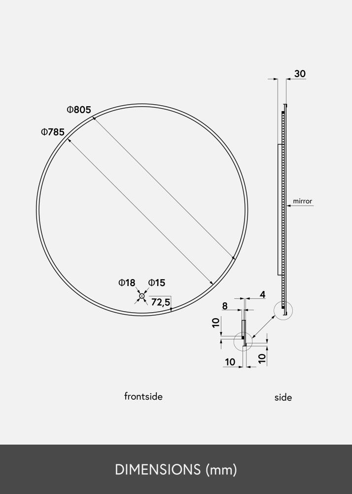 KAILA Καθρέφτης Circle LED Μαύρος 80 cm Ø