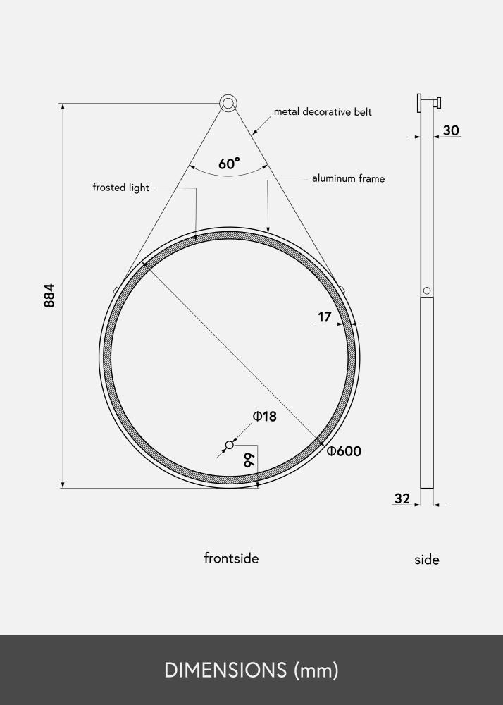 KAILA Καθρέφτης Belt LED Χρυσός 60 cm Ø