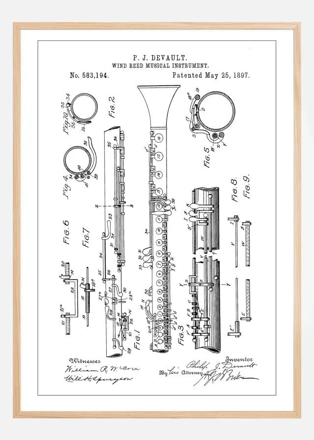 Patent Print - Clarinet - White Αφίσα