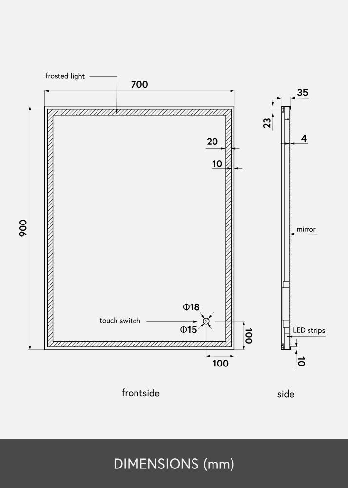 KAILA Καθρέφτης Corners LED 70x90 cm