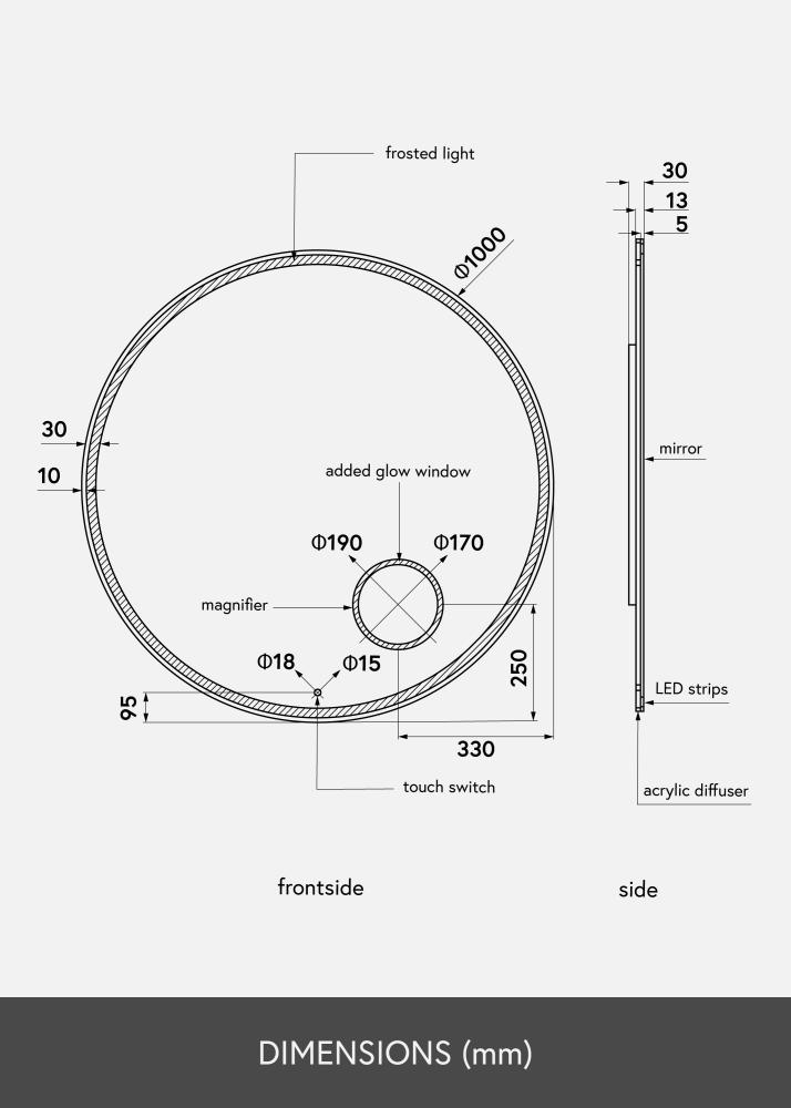 KAILA Καθρέφτης Circular Magnifying LED 100 cm Ø