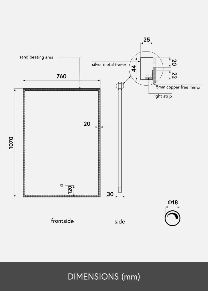 KAILA Καθρέφτης Corners III LED 76x107 cm