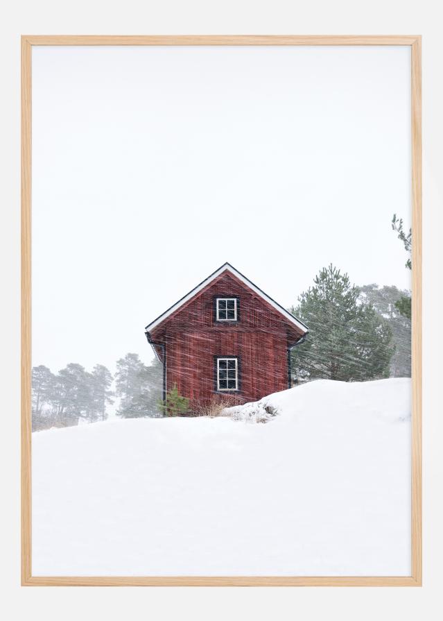 Old red house during snowstorm Αφίσα