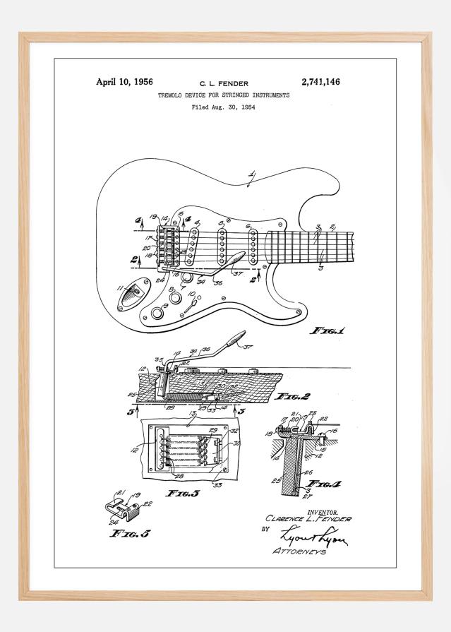 Patent Print - Tremolo Device - White Αφίσα