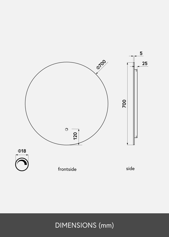 KAILA Καθρέφτης LED 70 cm Ø