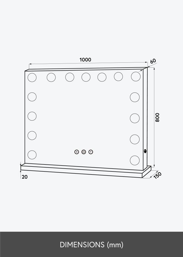 KAILA Καθρέφτης μακιγιάζ Hollywood Edge 15 E27 Λευκό 100x80 cm