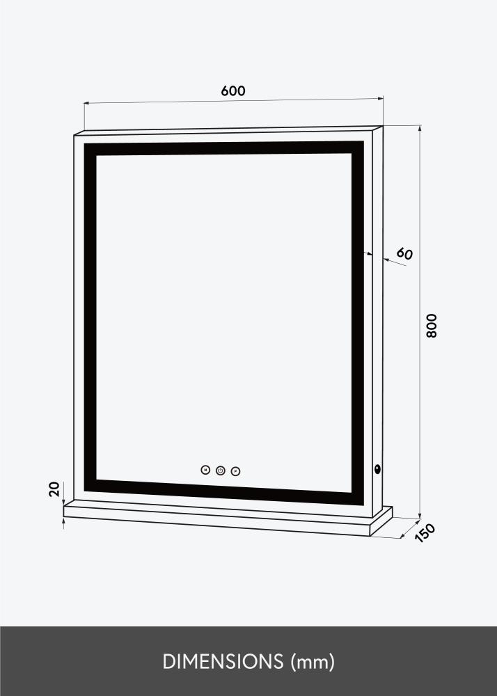 KAILA Καθρέφτης μακιγιάζ Base Vertical LED Λευκό 80x60 cm