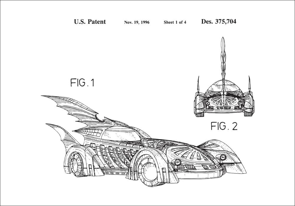 Σχέδιο διπλώματος ευρεσιτεχνίας - Batman - Batmobile 1996 σε Αφίσα