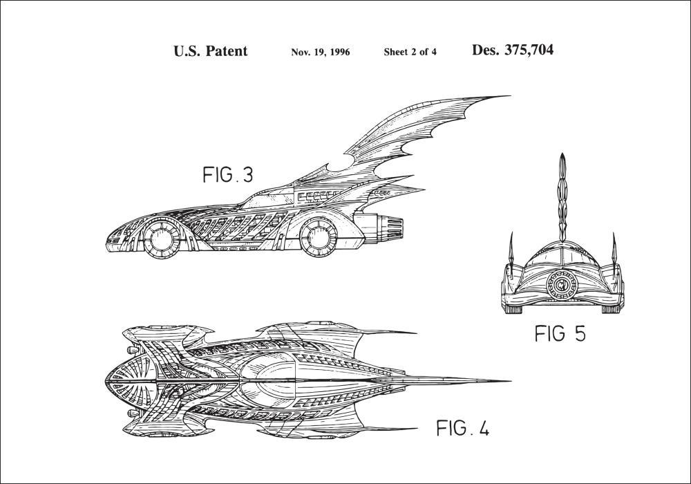 Σχέδιο διπλώματος ευρεσιτεχνίας - Batman - Batmobile 1996 II Αφίσα