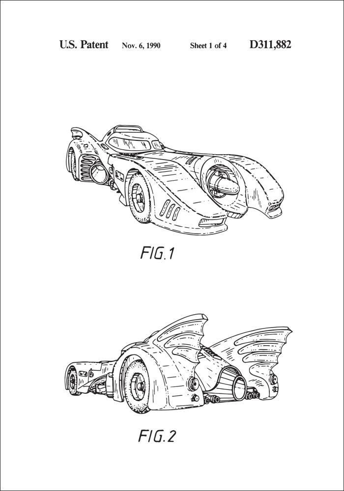 Σχέδιο διπλώματος ευρεσιτεχνίας - Batman - Batmobile 1990 σε Αφίσα