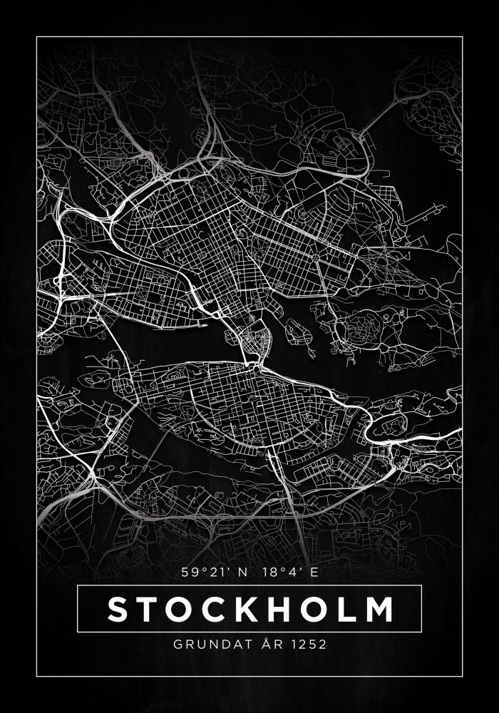 Χάρτης - Stockholm - Μαύρος Αφίσα