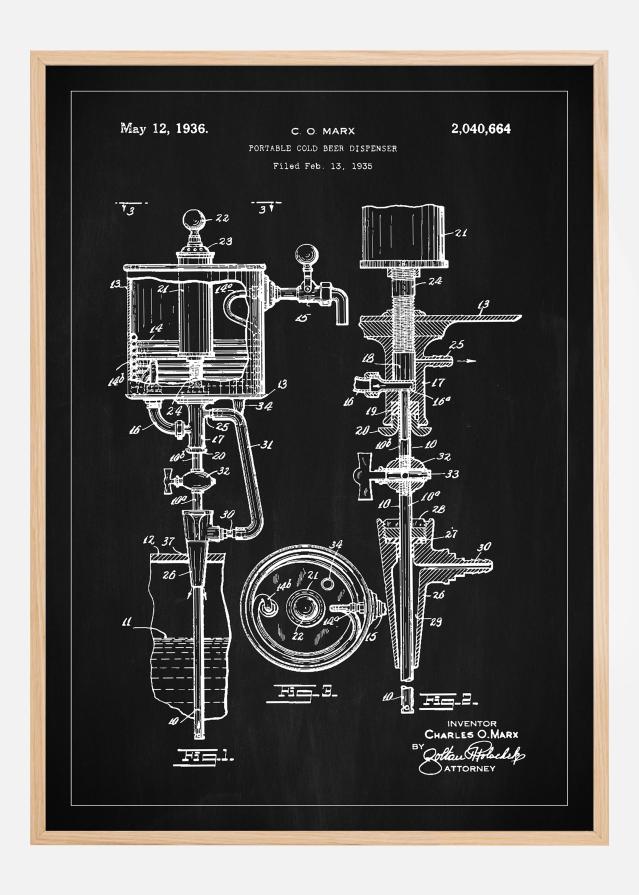 Patent Print - Portable Cold Beer Dispenser - Black Αφίσα