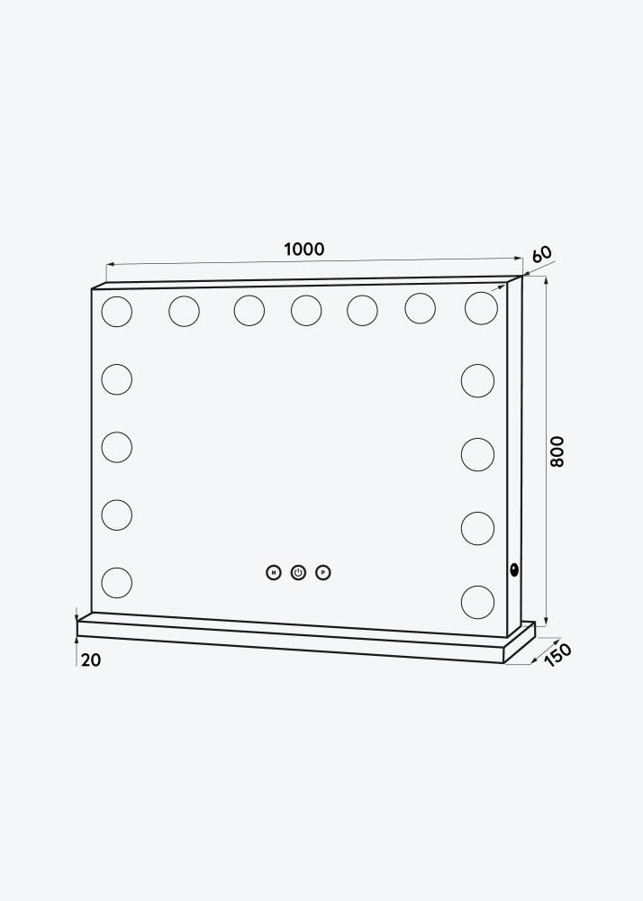 KAILA Καθρέφτης μακιγιάζ Hollywood Edge 15 E27 Λευκό 100x80 cm