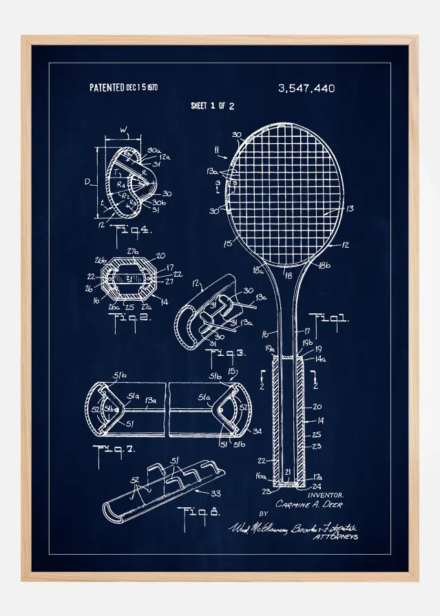 Patent Print - Tennis Racket - Blue Αφίσα